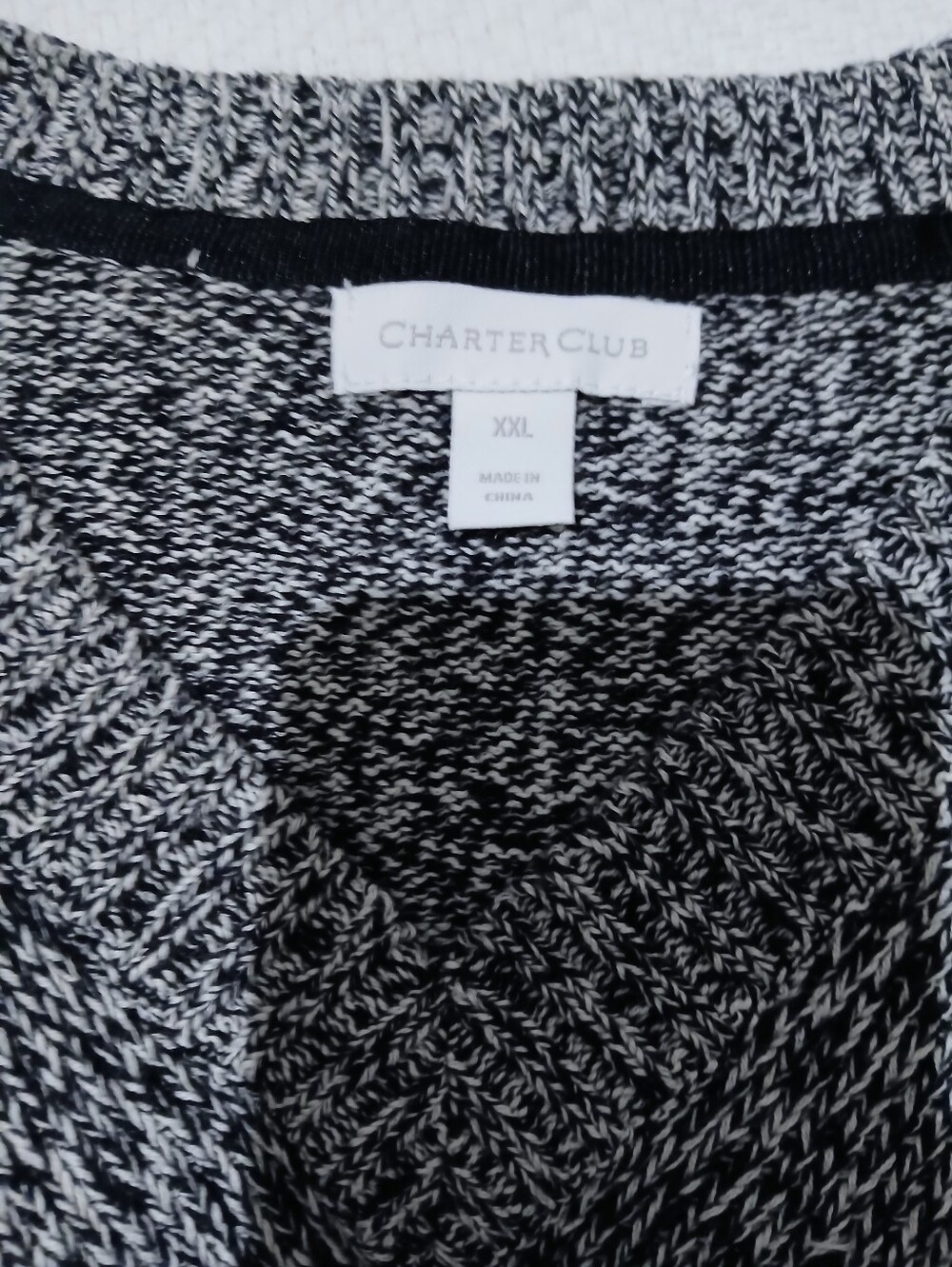 Charter Club Black and White Marled V-Neck Sweater